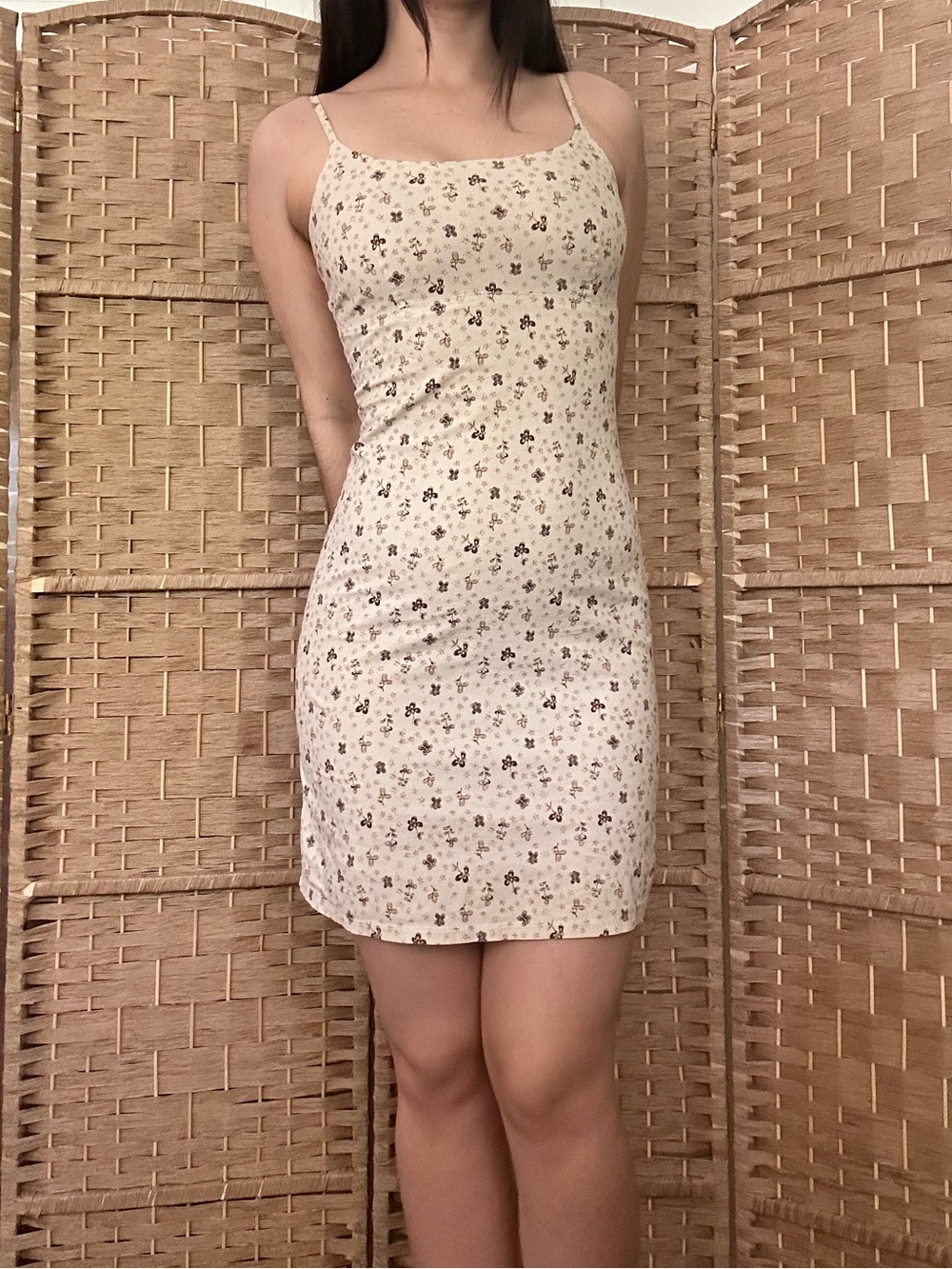 Vtg Cream Butterfly Floral Cami Mini Dress